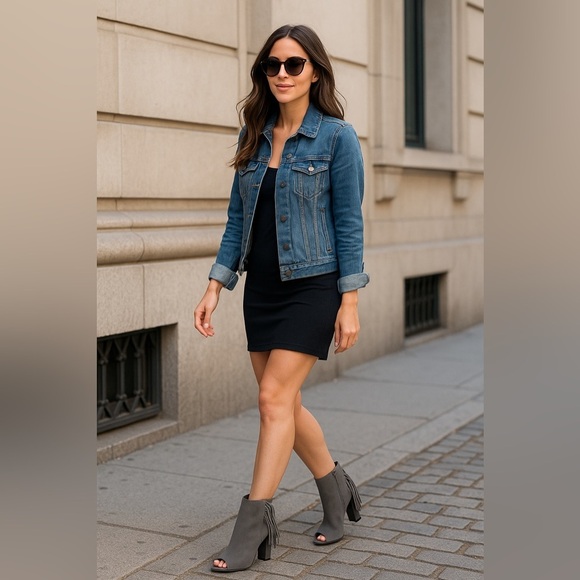 Gianni Bini Gray Suede Peep Toe Heeled Fringe Booties Size 9 - Picture 3 of 11